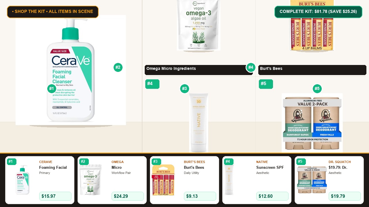 The 5-Item Clean Beauty & Skincare (Cerave & Omega) Problem-Solver Kit Room Scene Preview