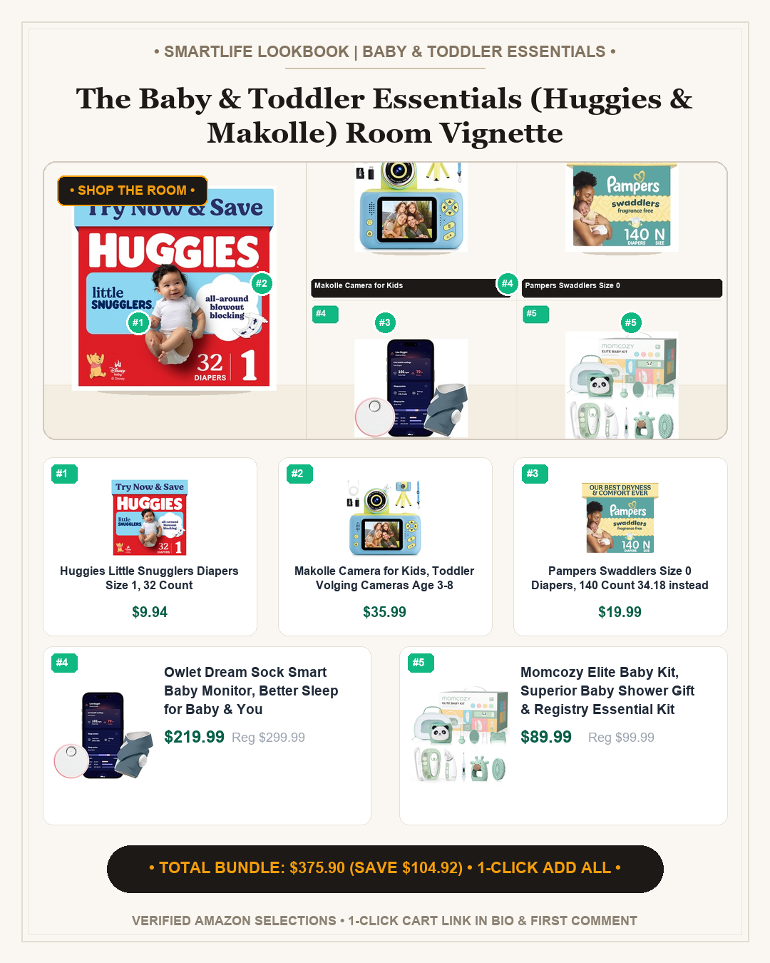 The Baby & Toddler Essentials (Huggies & Makolle) Room Vignette - Full 4:5 Shop the Room Lookbook Card
