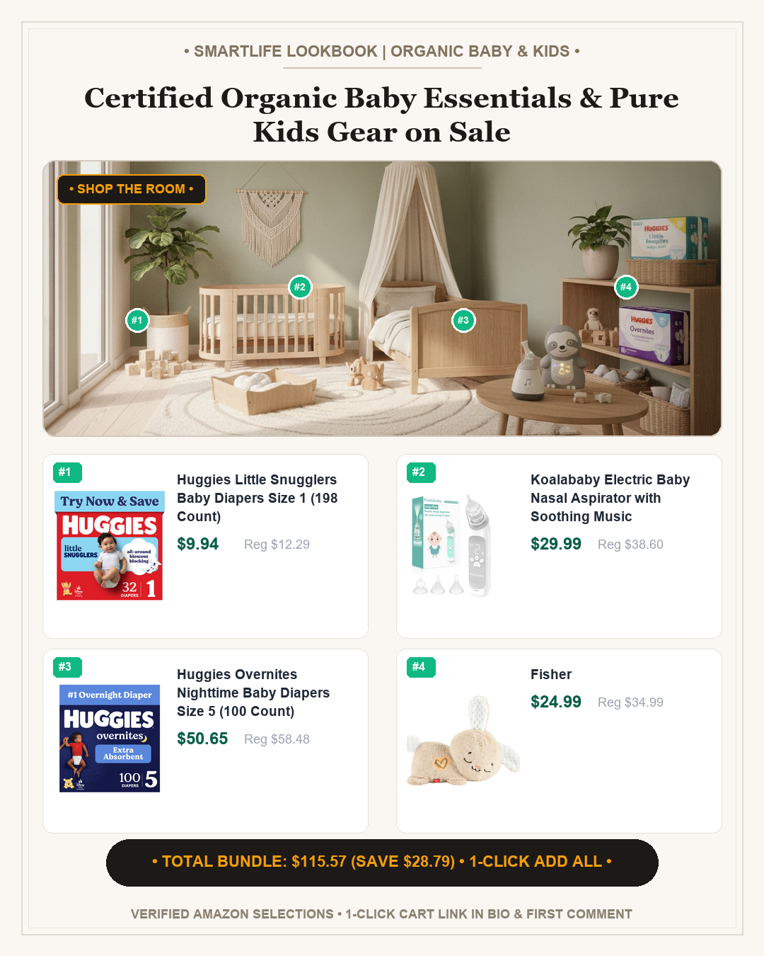 Certified Organic Baby Essentials & Pure Kids Gear on Sale - Full 4:5 Shop the Room Lookbook Card