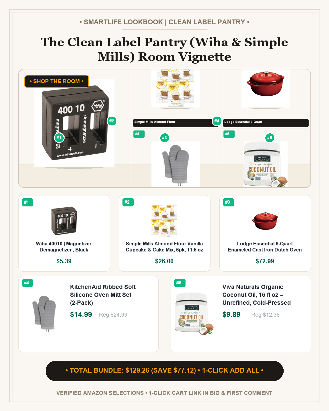 The Clean Label Pantry (Wiha & Simple Mills) Room Vignette - Full 4:5 Shop the Room Lookbook Card