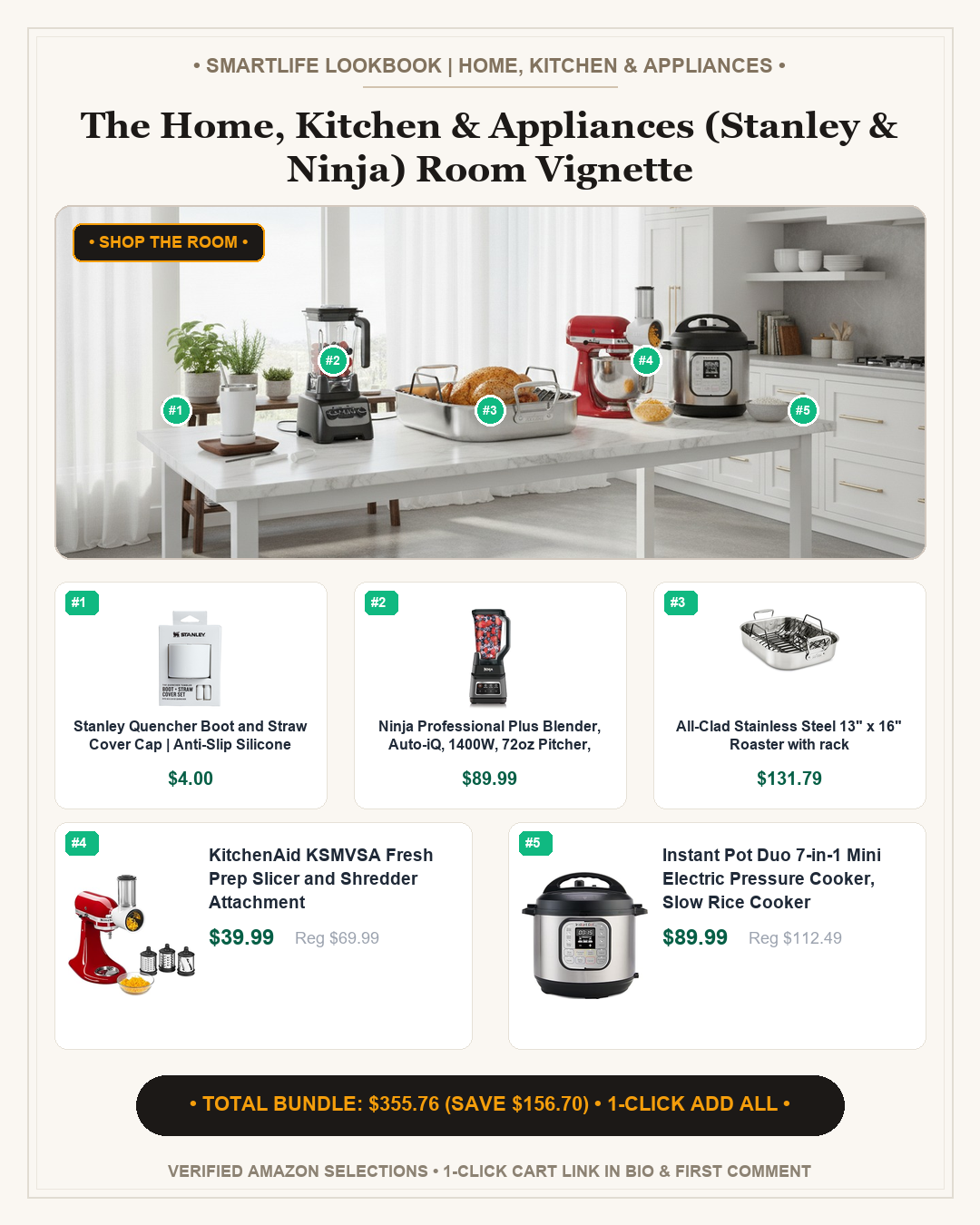 The Home, Kitchen & Appliances (Stanley & Ninja) Room Vignette - Full Shop the Room Lookbook Card