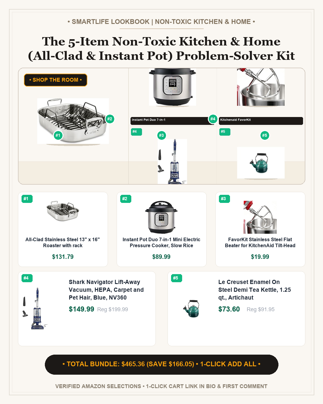 The 5-Item Non-Toxic Kitchen & Home (All-Clad & Instant Pot) Problem-Solver Kit - Full 4:5 Shop the Room Lookbook Card