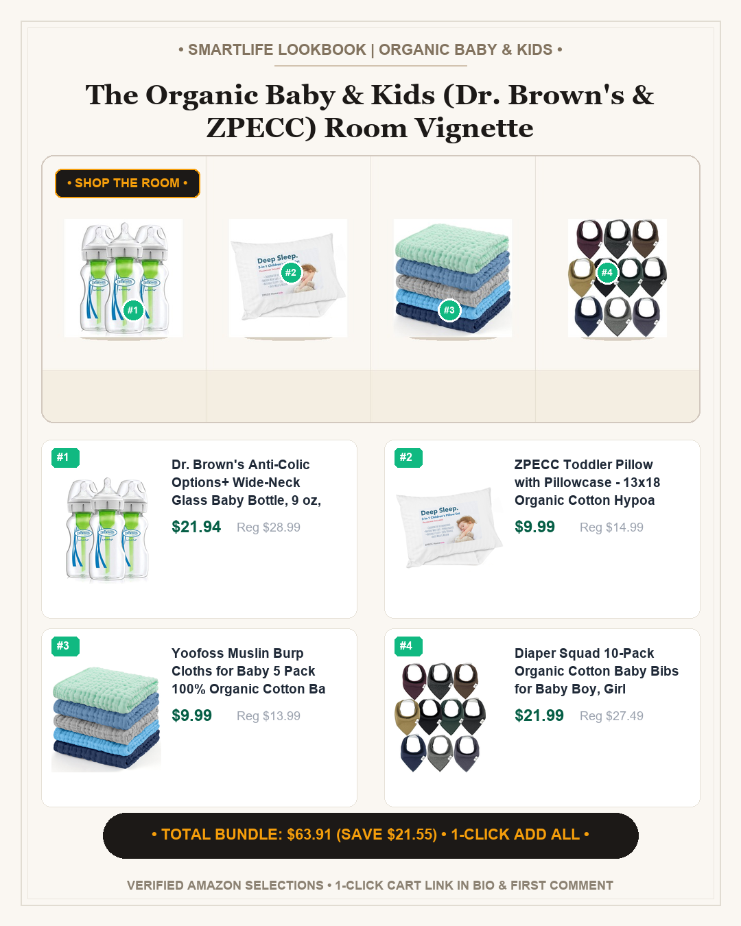 The Organic Baby & Kids (Dr. Brown's & ZPECC) Room Vignette - Full 4:5 Shop the Room Lookbook Card