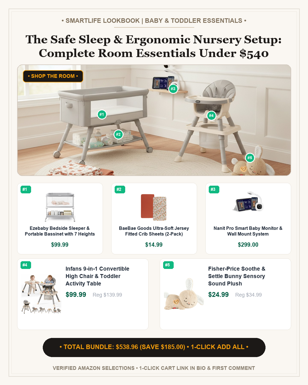 The Safe Sleep & Ergonomic Nursery Setup: Complete Room Essentials Under $540 - Full Shop the Room Lookbook Card