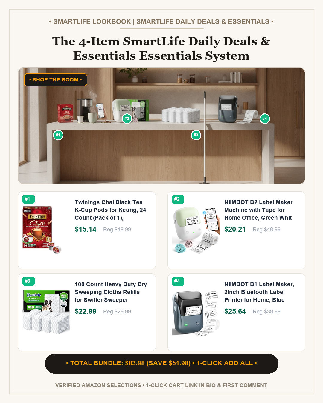 The 4-Item SmartLife Daily Deals & Essentials Essentials System - Full Shop the Room Lookbook Card