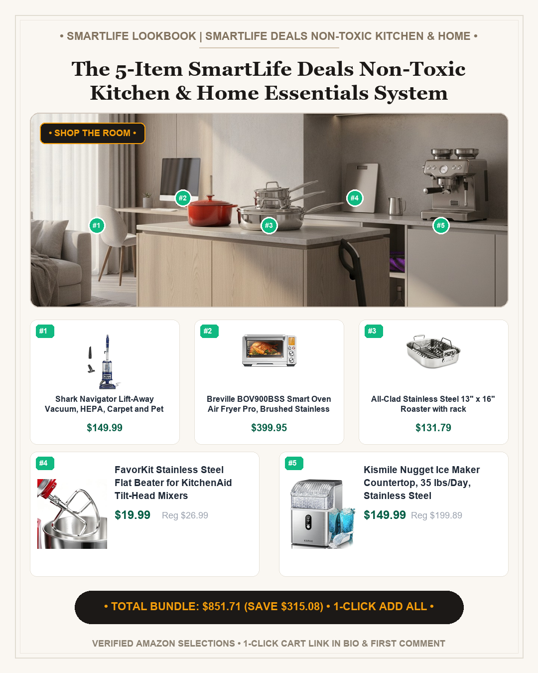 The 5-Item SmartLife Deals Non-Toxic Kitchen & Home Essentials System - Full Shop the Room Lookbook Card