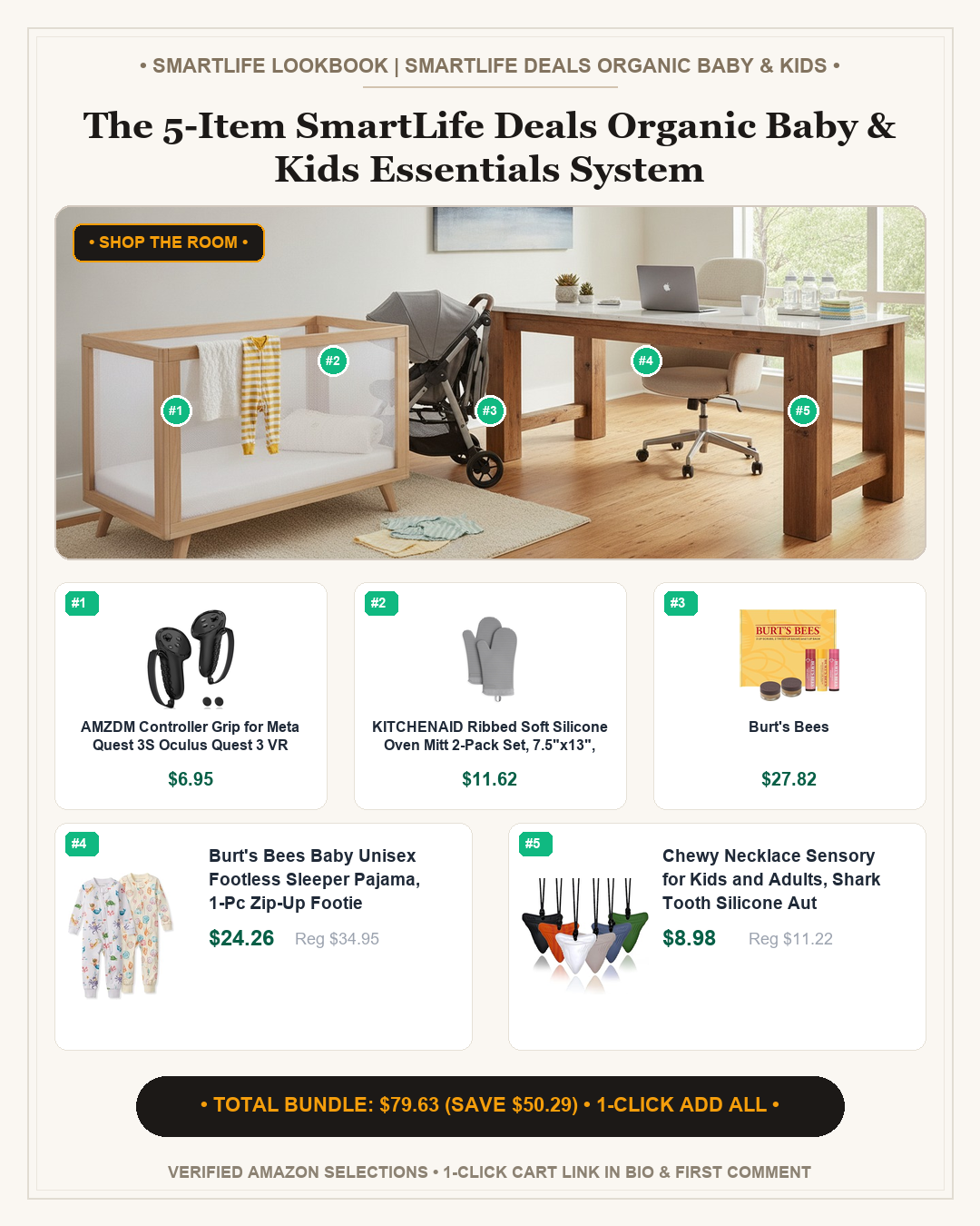 The 5-Item SmartLife Deals Organic Baby & Kids Essentials System - Full Shop the Room Lookbook Card