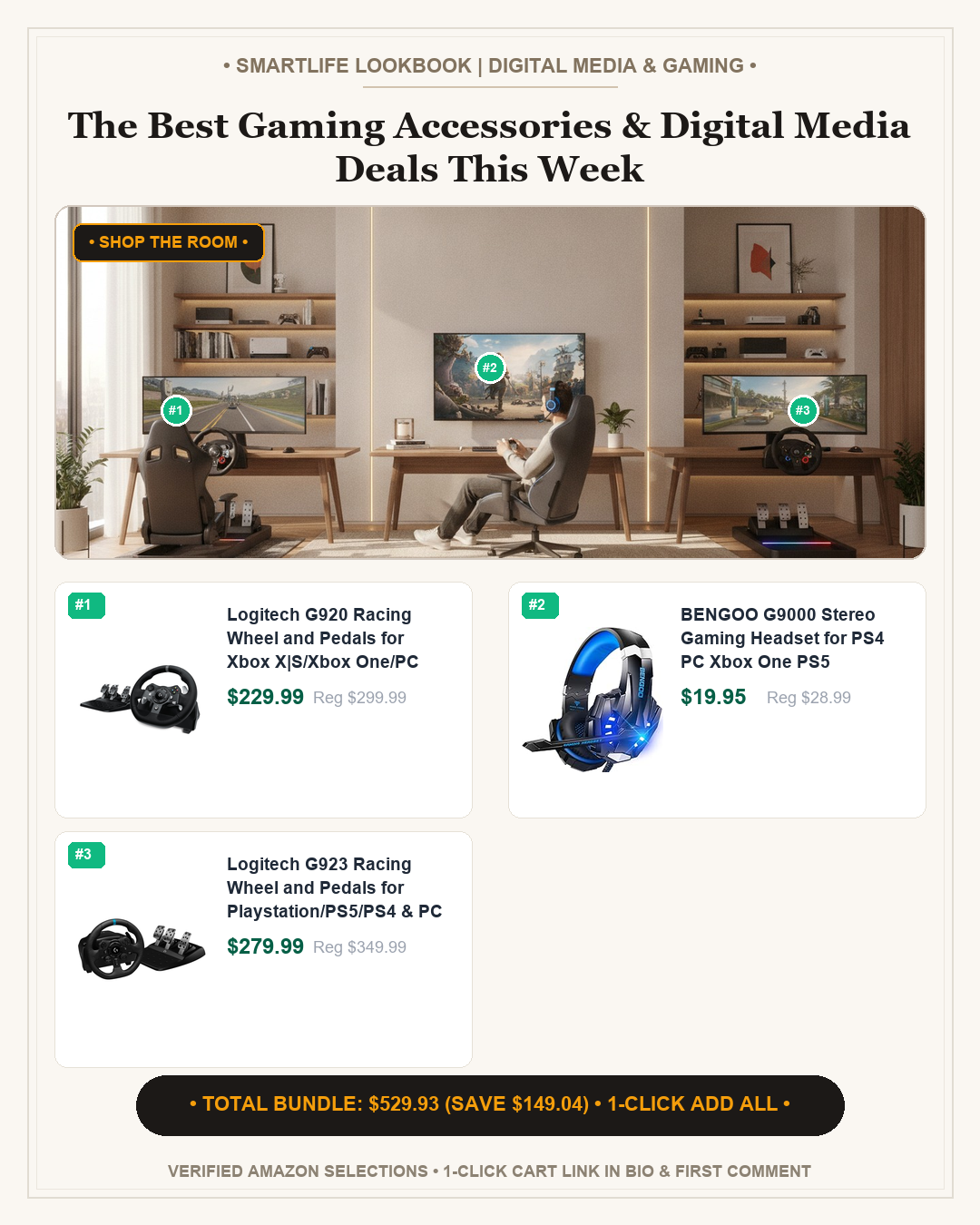 The Best Gaming Accessories & Digital Media Deals This Week - Full 4:5 Shop the Room Lookbook Card