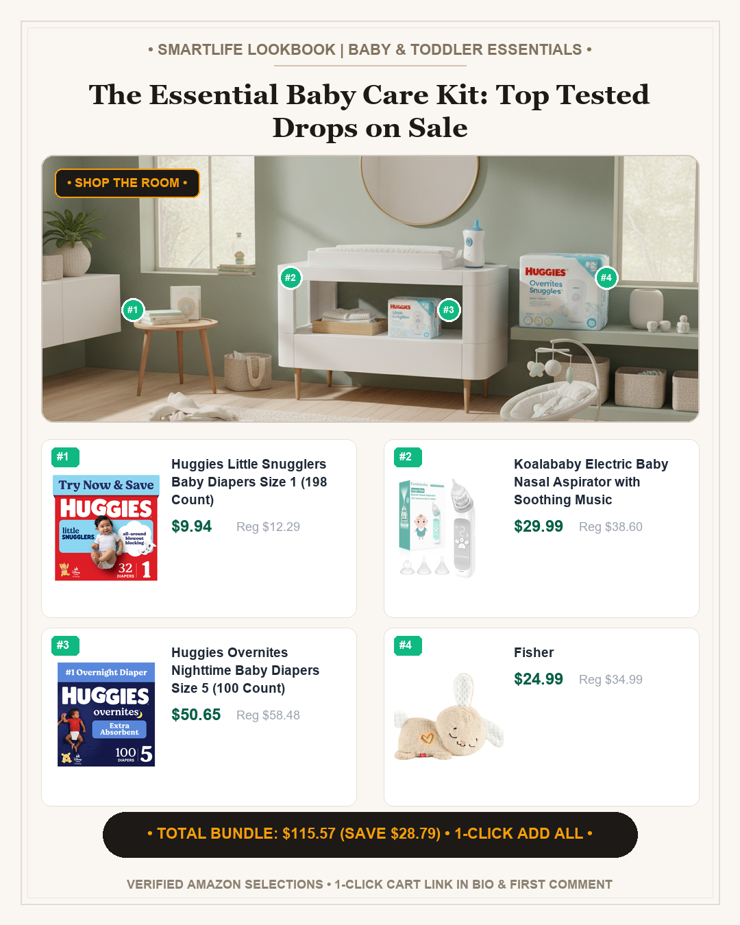 The Essential Baby Care Kit: Top Tested Drops on Sale - Full 4:5 Shop the Room Lookbook Card