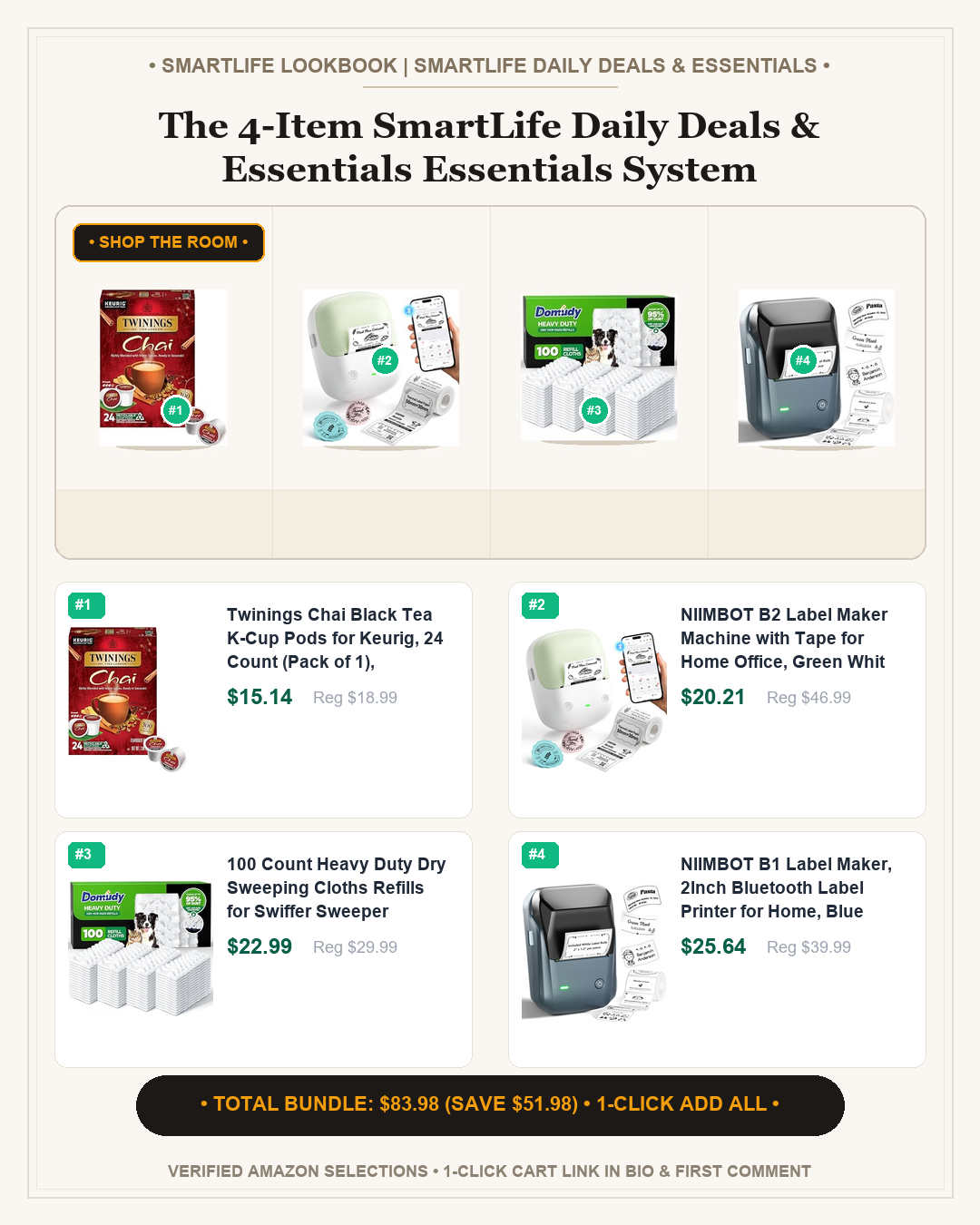 The 4-Item SmartLife Daily Deals & Essentials Essentials System - Full Shop the Room Lookbook Card