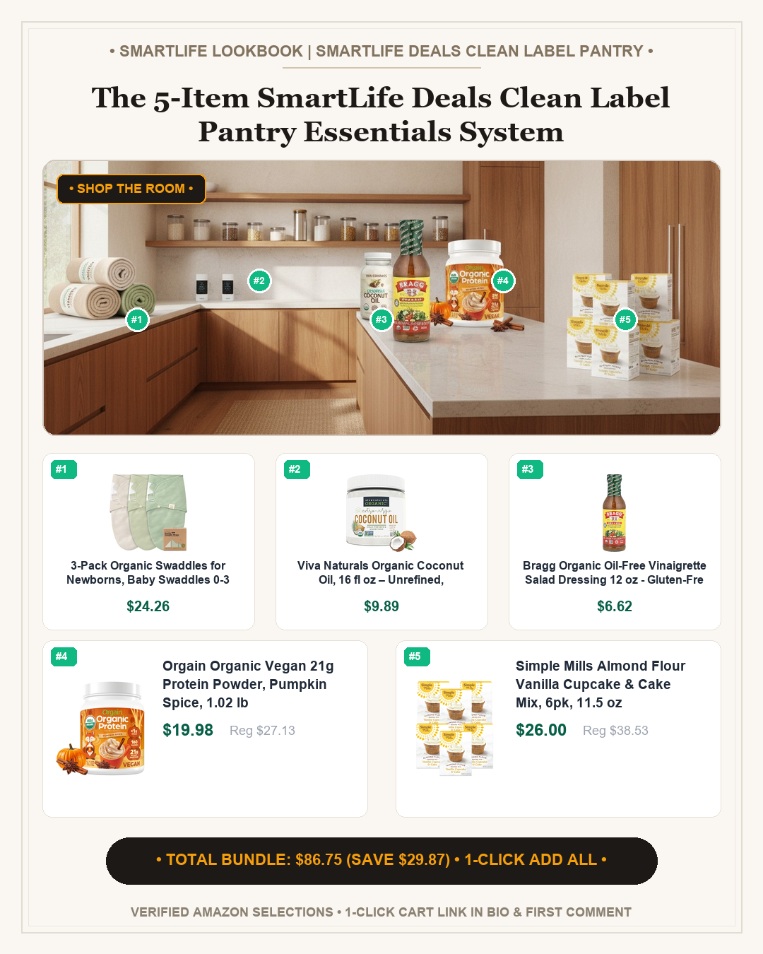 The 5-Item SmartLife Deals Clean Label Pantry Essentials System - Full Shop the Room Lookbook Card