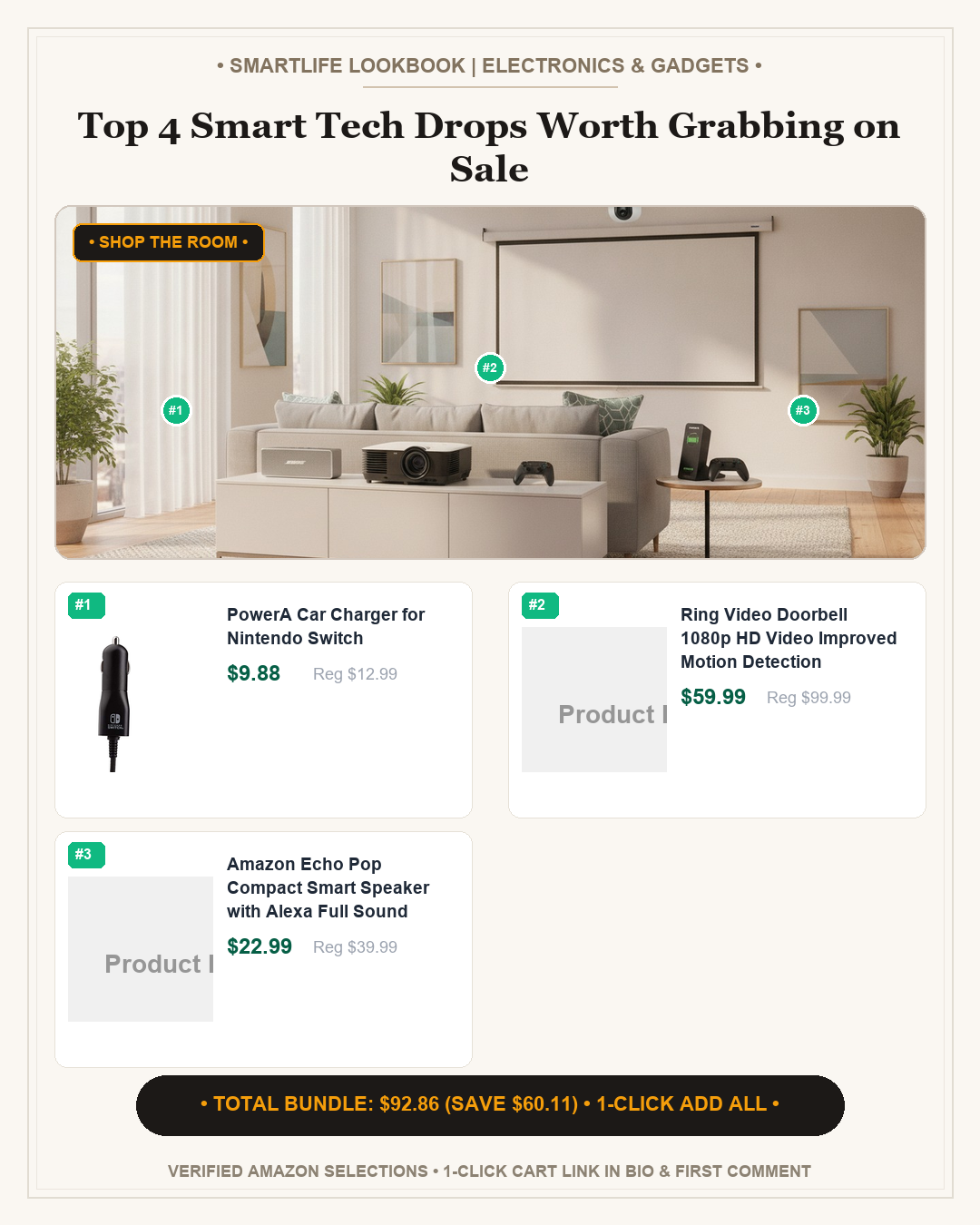 Top 4 Smart Tech Drops Worth Grabbing on Sale - Full 4:5 Shop the Room Lookbook Card