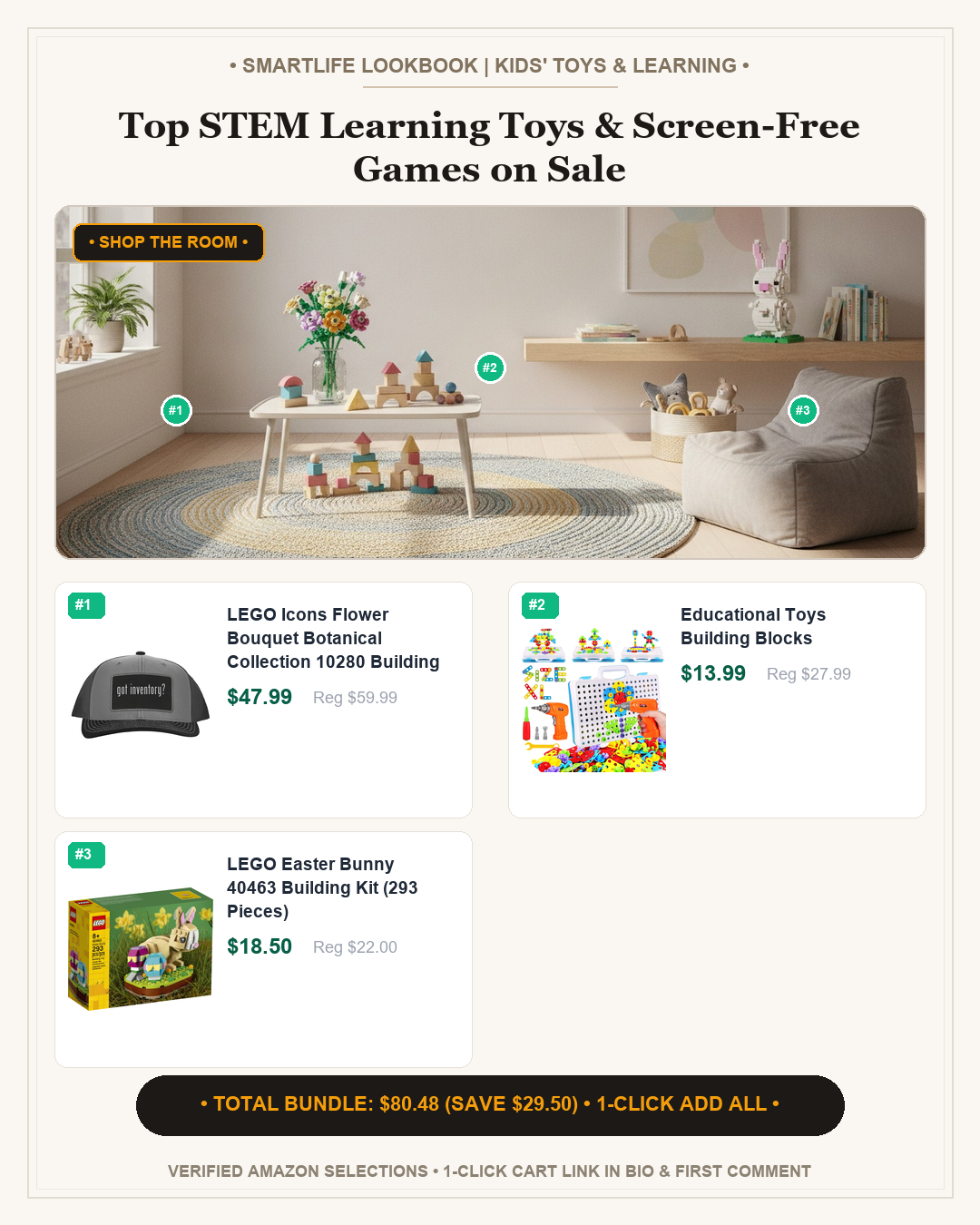 Top STEM Learning Toys & Screen-Free Games on Sale - Full 4:5 Shop the Room Lookbook Card